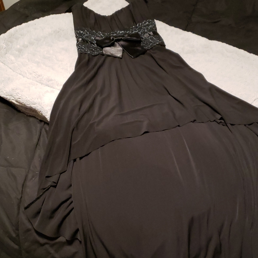 Beautiful black high low dress with sparkly bow